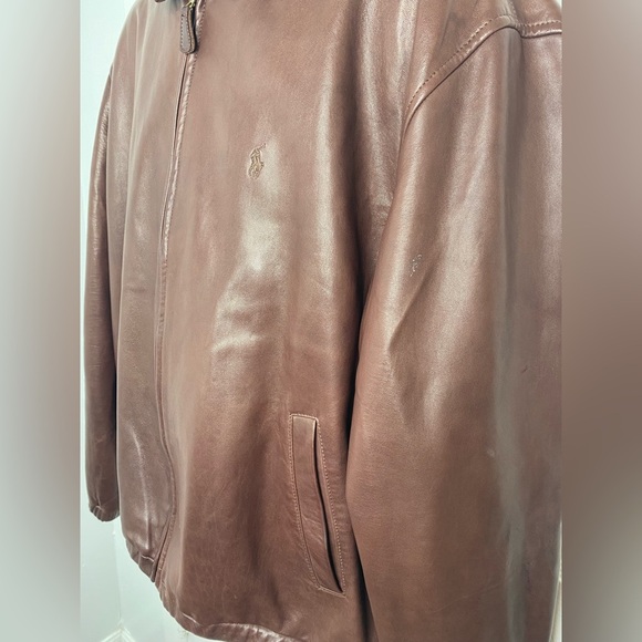 POLO RALPH LAUREN Luxury Brown Leather Jacket with Pockets - Picture 13 of 16